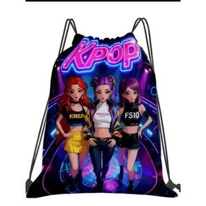K-Pop Demon Hunters Black Graphic String Backpack Bag